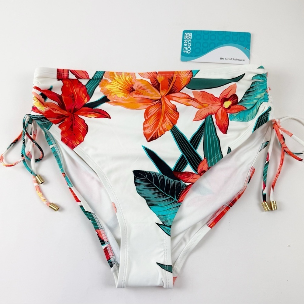Coco Reef Bikini Bottom Womens XL Orange White Floral Side Tie Swim NWT